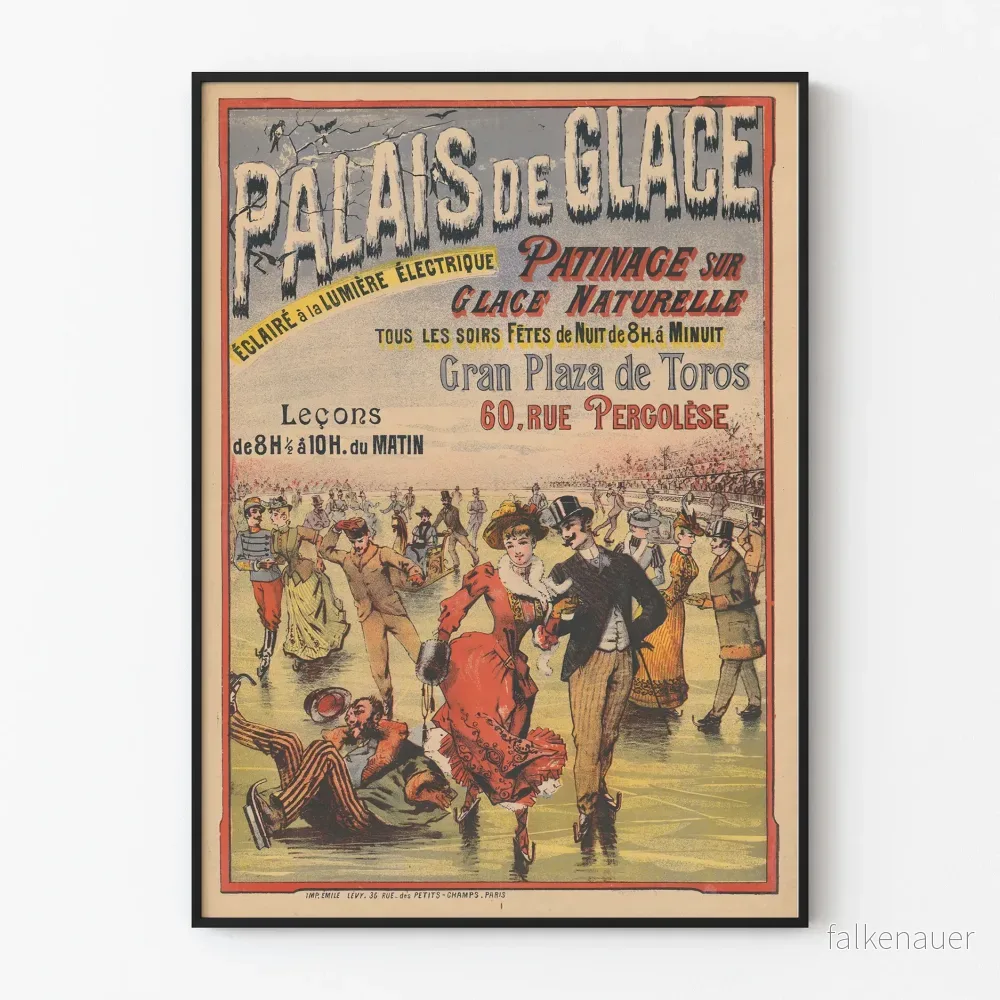 Vintageposter av Palais de Glace för skridskoåkning på naturlig is