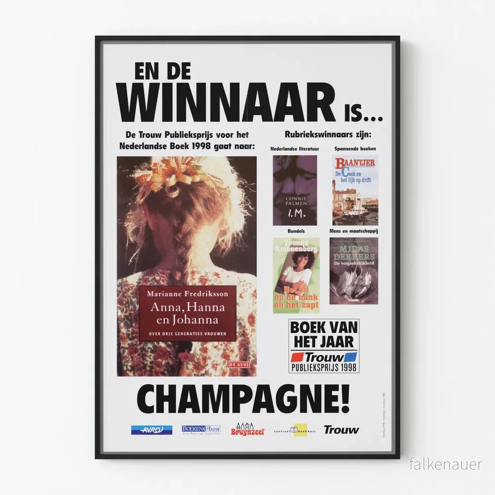 Vintageposter Trouw Publikpriset Nederländsk Bok 1998 Vintageposter Trouw Publikpriset Nederländsk Bok 1998