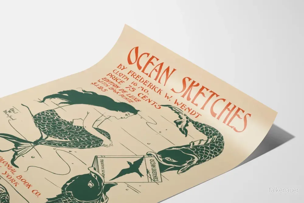 Vintageposter Ocean Sketches - Illustration av sjöjungfru och fiskar - Bild 3