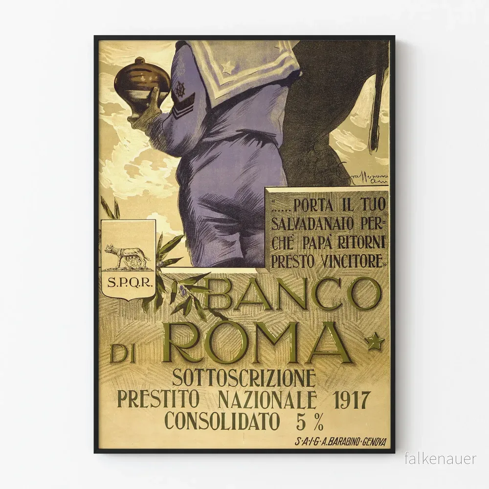 Vintageposter Banco di Roma – Stöd för det nationella lånet 1917