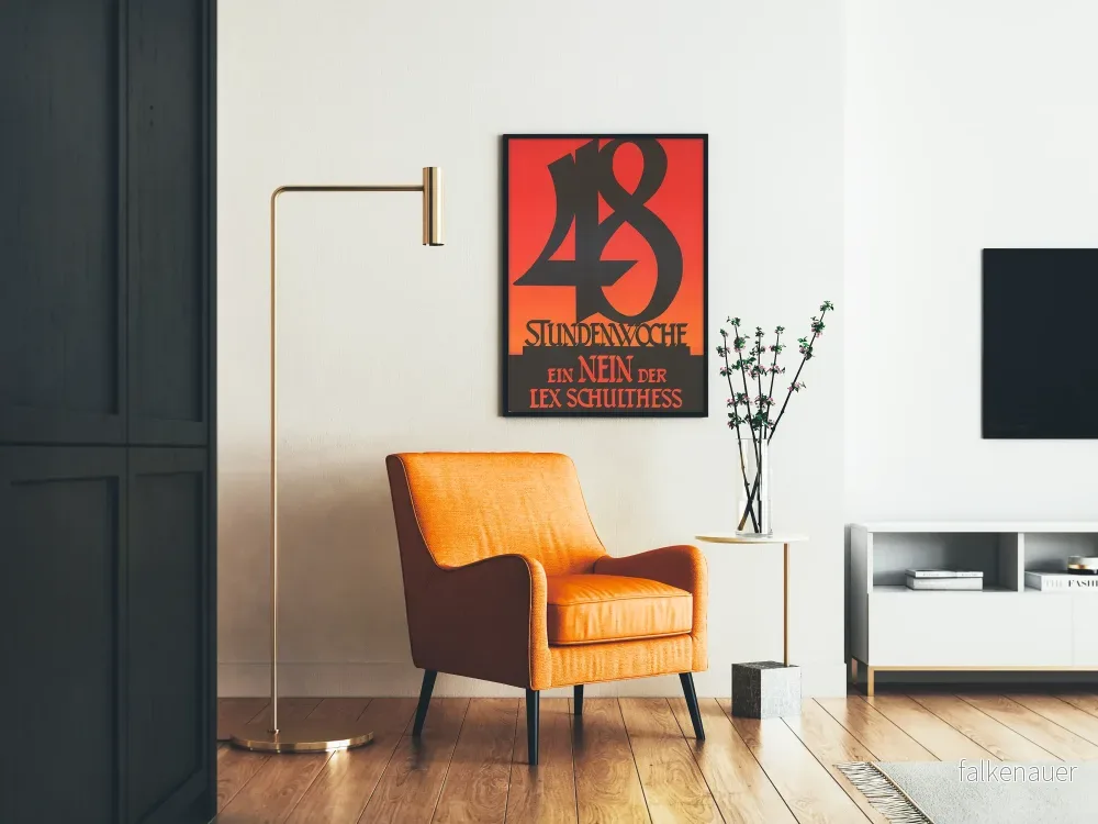 Vintageposter 48-timmarsvecka - Typografisk design i rött och svart - Bild 2