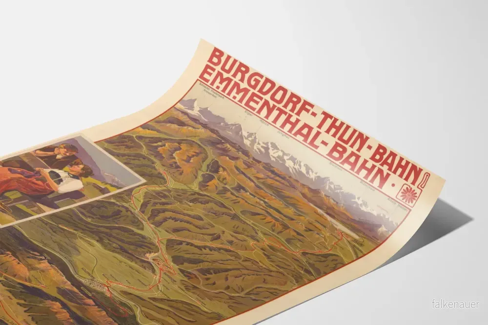 Vintageaffisch Schweiziska järnvägskarta Emmental och Münster - Bild 3