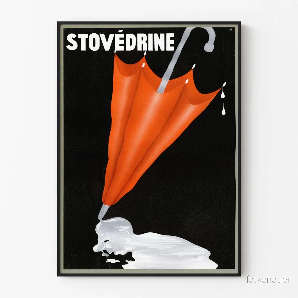 Vintageposter Paraply Stovédine i rött och svart