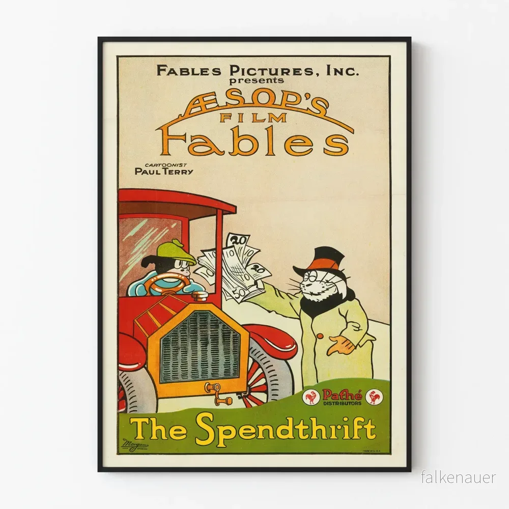 Vintageposter Aesops Fabeln Den Slösaktige - Retro väggdekoration