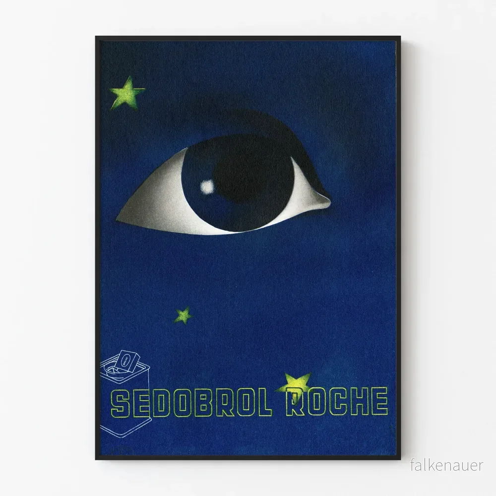 Vintageposter Sedobrol Roche med öga och stjärnor