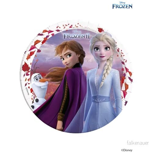 Procos 93430 Party tallrik Frozen 2, storlek 23 cm, 8 stycken, engångstallrikar av papper, barnfödelsedag, festporslin, FSC 5201184934302