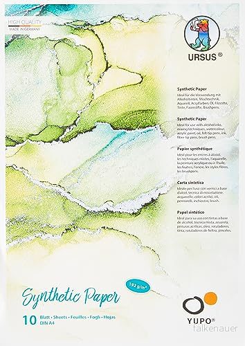 Ursus 16274600 Yupo papper, 192 g, DIN A4, 10 ark, syntetisk, slät yta, riv och vattentät, UV ljusäkta, extremt slitstark, 100% återvinningsbar, mångsidig användning 4008525241577