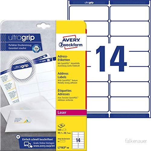 AVERY Zweckform adressetiketter L7163 40 99,1 x 38,1 mm vit 4004182235225