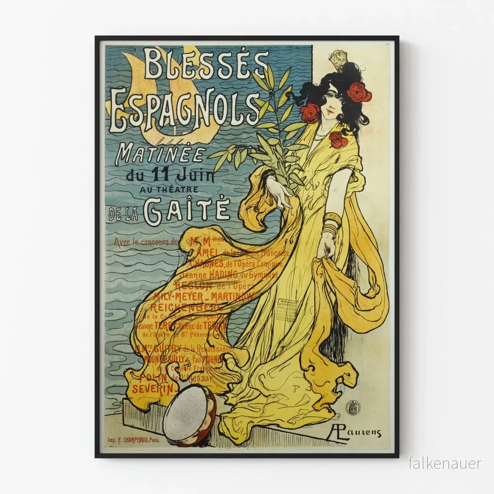 Vintage dekorativ poster Les Blessés Espagnols - Théâtre de la Gaîté