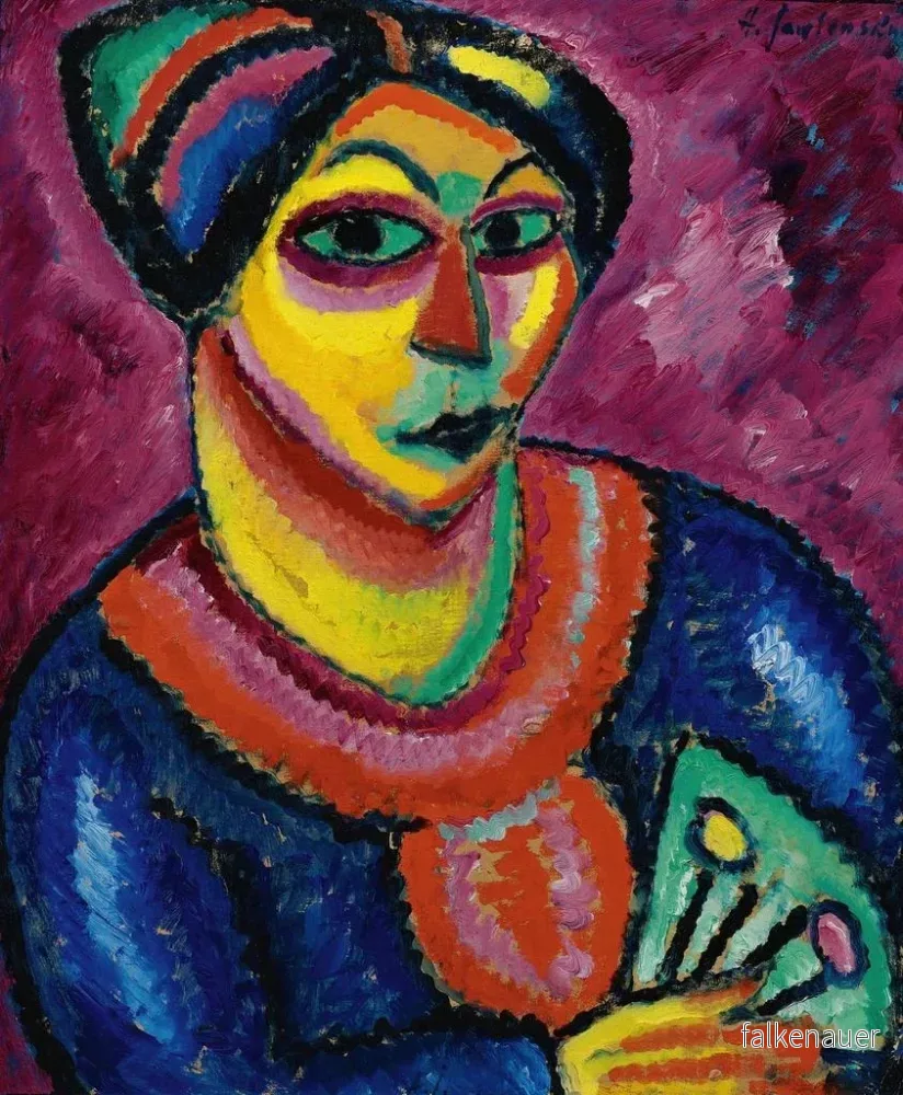 Målning av en kvinna med en grön fan - Alexej von Jawlensky | Konsttryck - Bild 2