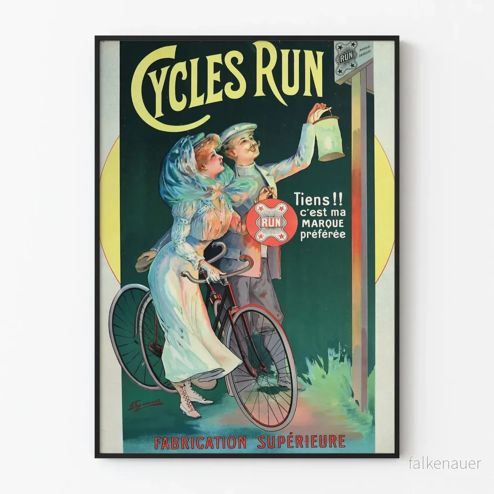 Vintageposter Cycles Run väggdekoration retro
