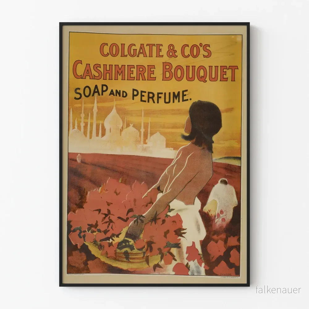 Vintage reklamposter för Colgate Cashmere Bouquet tvål och parfym