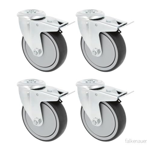 Amig - 4-pack möbelhjul med bromsar Ø 100 mm Svänghjul utan monteringsplatta Maxvikt 110 kg För flytt av tunga möbler Rullager Plastkärna Grå gummi 8413023930414