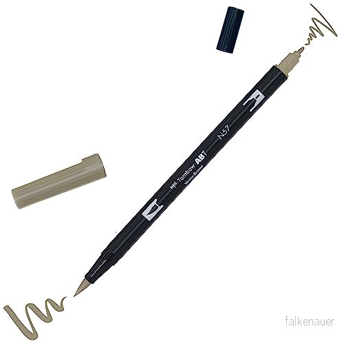 Tombow ABT N57 fiberpenna dubbel pensel penna med två spetsar, varm grå 5, AB TN57, 5 4901991902440