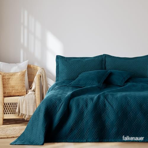 AmeliaHome överkast 200 x 220 cm sängöverkast dubbelsidig Ultrasonic quiltning polyester Ophelia Indigo 4251838555323