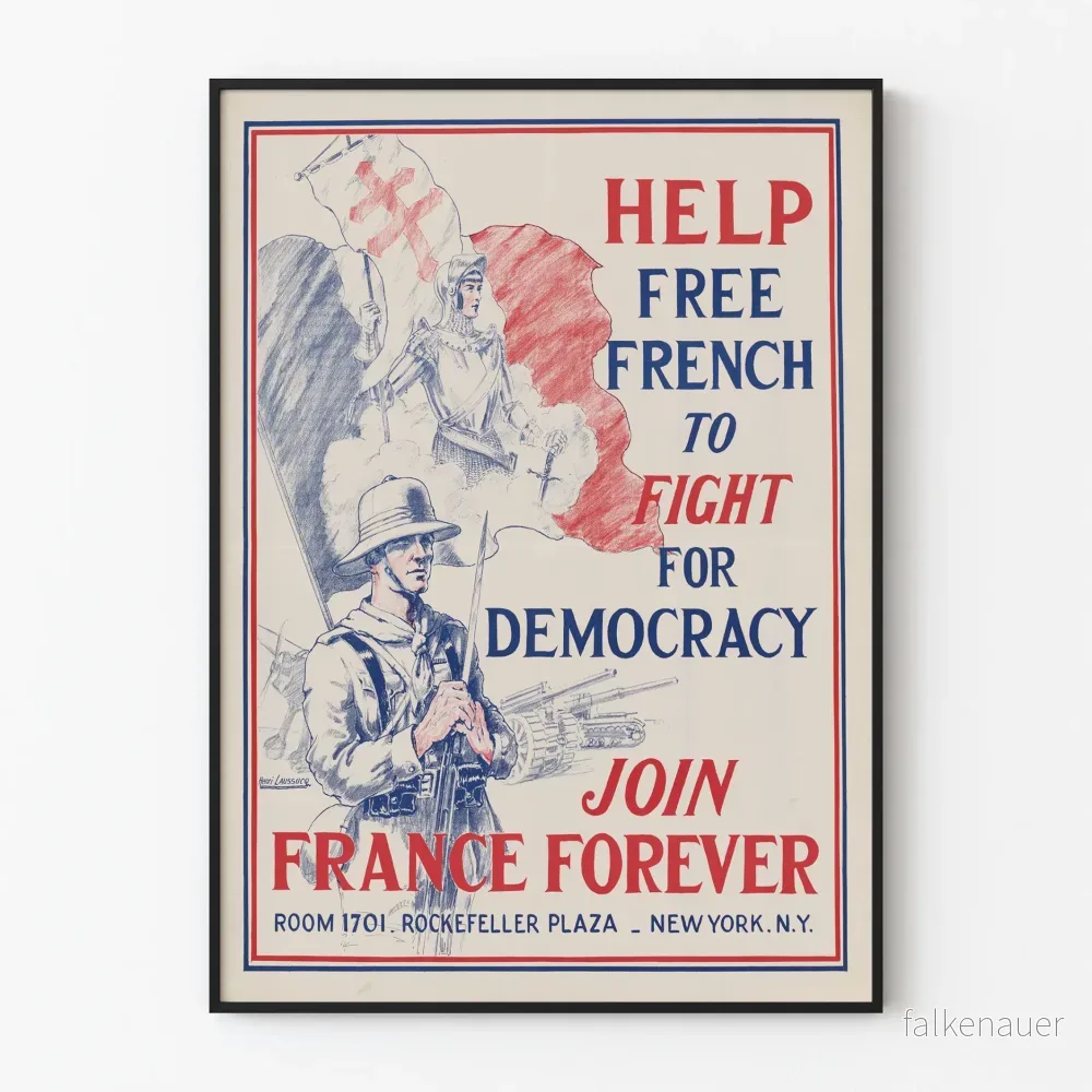 Vintageposter som stödjer Frankrike för demokratin
