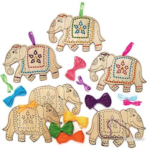 Baker Ross AX335 Ambari Elefant trägängsats 5 pack, pedagogisk konst och hantverk för barn, Rangoli, ljusfestival 5051174109360
