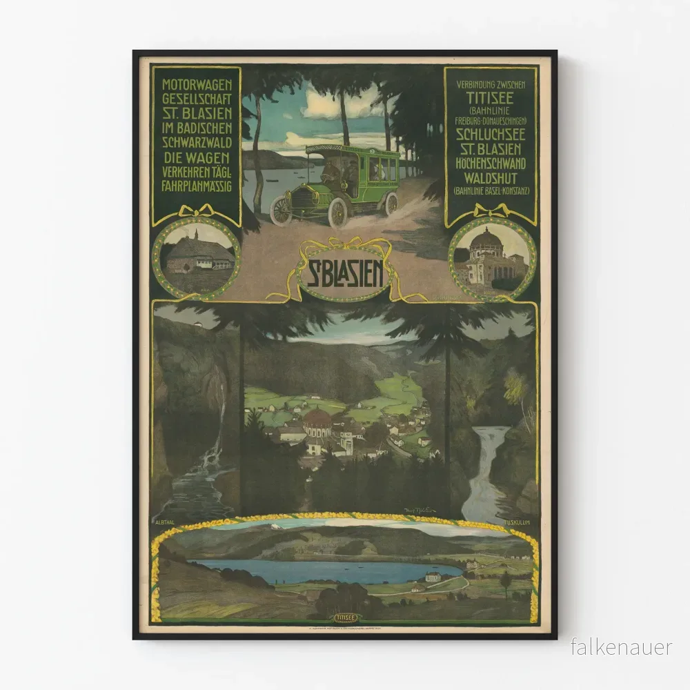 Vintageposter för Motorwagen Gesellschaft St. Blasien Schwarzwald