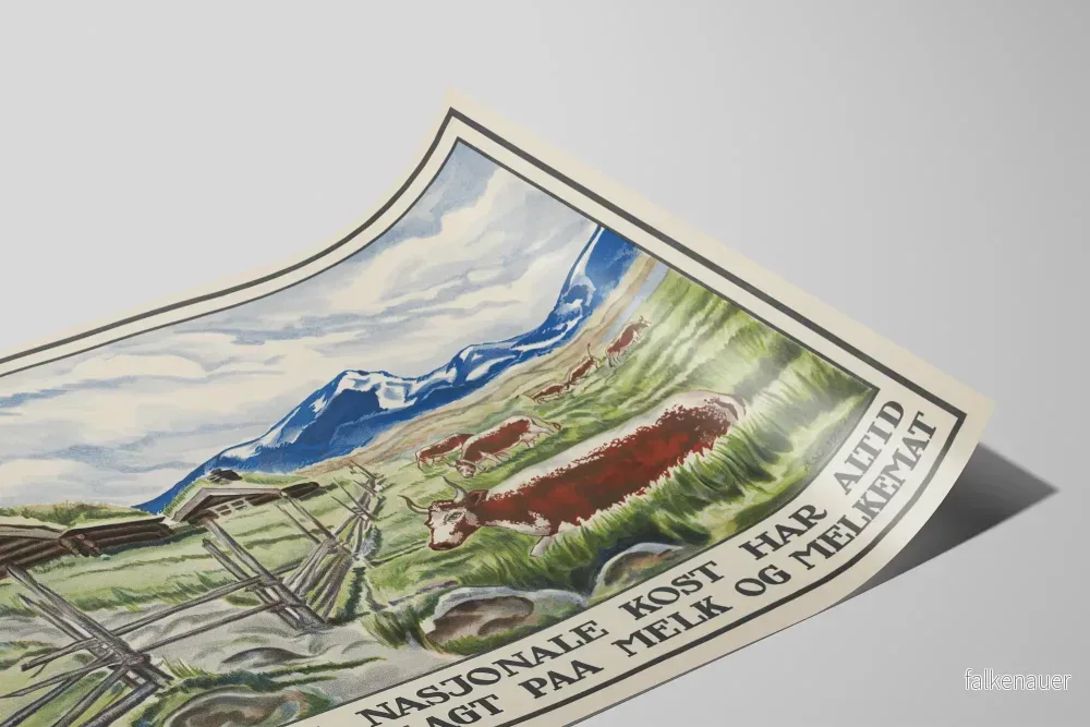 Dekorativ poster med ko och skandinaviskt landskap vintage - Bild 2