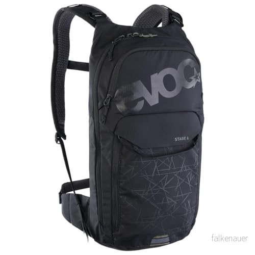 EVOC STAGE 6 + HYDRATION BLADDER 2, cykelryggsäck (justerbara axelremmar med BRACE LINK, AIR FLOW CONTACT SYSTEM, inkl. 2L vätskeblåsa och verktygsficka, One Size), svart 4250450730583