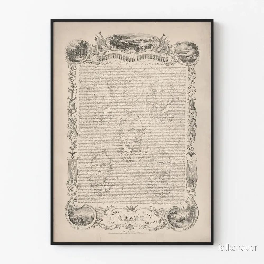 Dekorativ poster av USA:s konstitution, gravyr av Grant Dekorativ poster av USA:s konstitution, gravyr av Grant