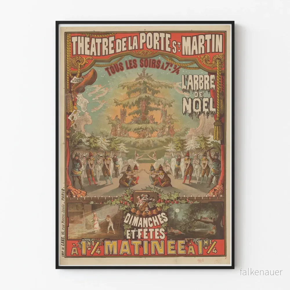 Vintageaffisch Teater Port St Martin Julgran - Retro väggdekoration