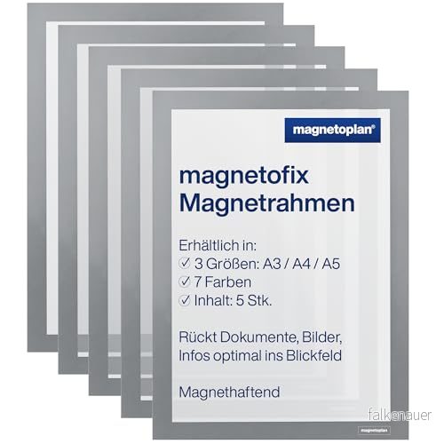 Magnetoplan 1130301, A4, Grå, Stående / Liggande, 5 styck 4013695013626