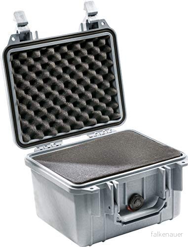 PELI Protector 1300 professionell kameraväska, IP67 vattentät, 6 liters kapacitet, tillverkad i USA, med anpassningsbar skuminredning, silver 19428002251