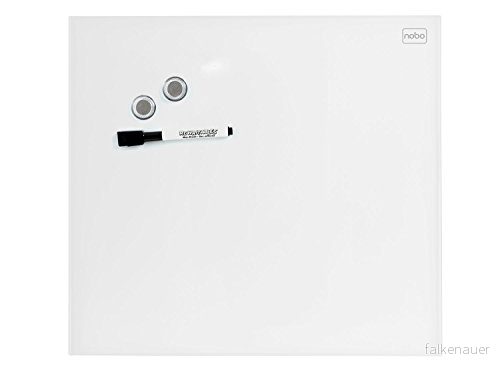 Nobo Liten Magnetisk Whiteboard i Glas, Avtorkningsbar med Tavelsudd, Ramlös, Dolda Fästen för Väggmontering, 300 x mm, Inkluderar Whiteboardpenna och Magneter, Vit, 1903956 5028252419857