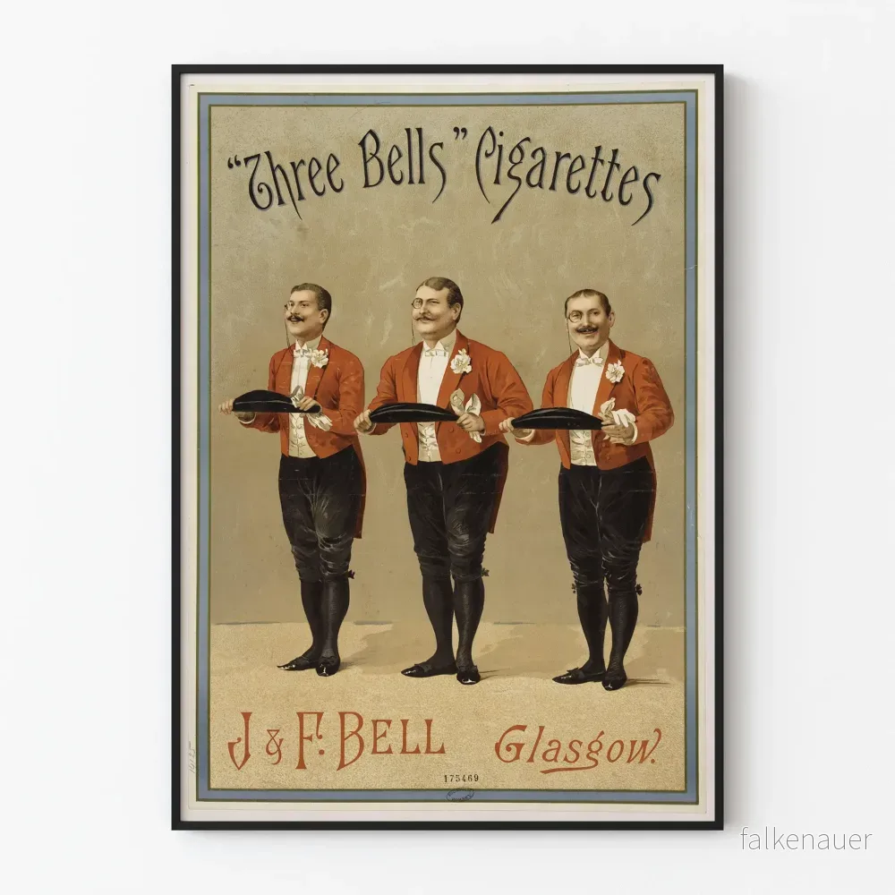 Vintage reklamposter för Three Bells Cigarettes J & F Bell Glasgow