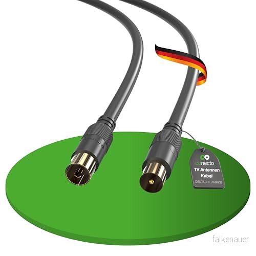 conecto SAT antennkabel koaxialkabel 10,00 m dubbel avskärmning TV satellitkabel, IEC kontakt på honkontakt, för HDTV, mottagare, satellit, DAB, radio, svart 4250684929630