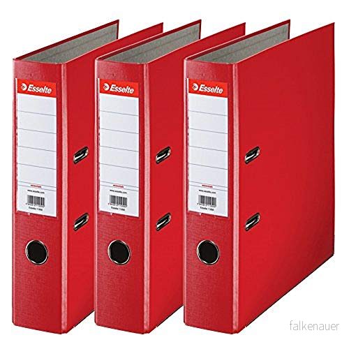 Esselte Mapp bred, DIN A4, 3 pack, 7,5 cm ryggbredd, plastmapp, röd, 624292 4049793039749