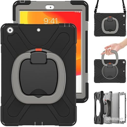 Commute Case för Samsung Tab S7Plus/S8Plus 12.4 T970/T975/X800/X806, tungt stabilt stötsäkert barnfodral med skärmskydd 3 i 1 stötsäker stötfångare 360 ringhållare (svart + grå) 755985019539