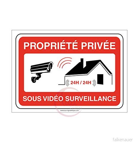 AUA SIGNALETIQUE Privat egenhetsskylt under video övervakning 24 timmar 420 x 300 mm, PVC 1,5 mm 3666180038928