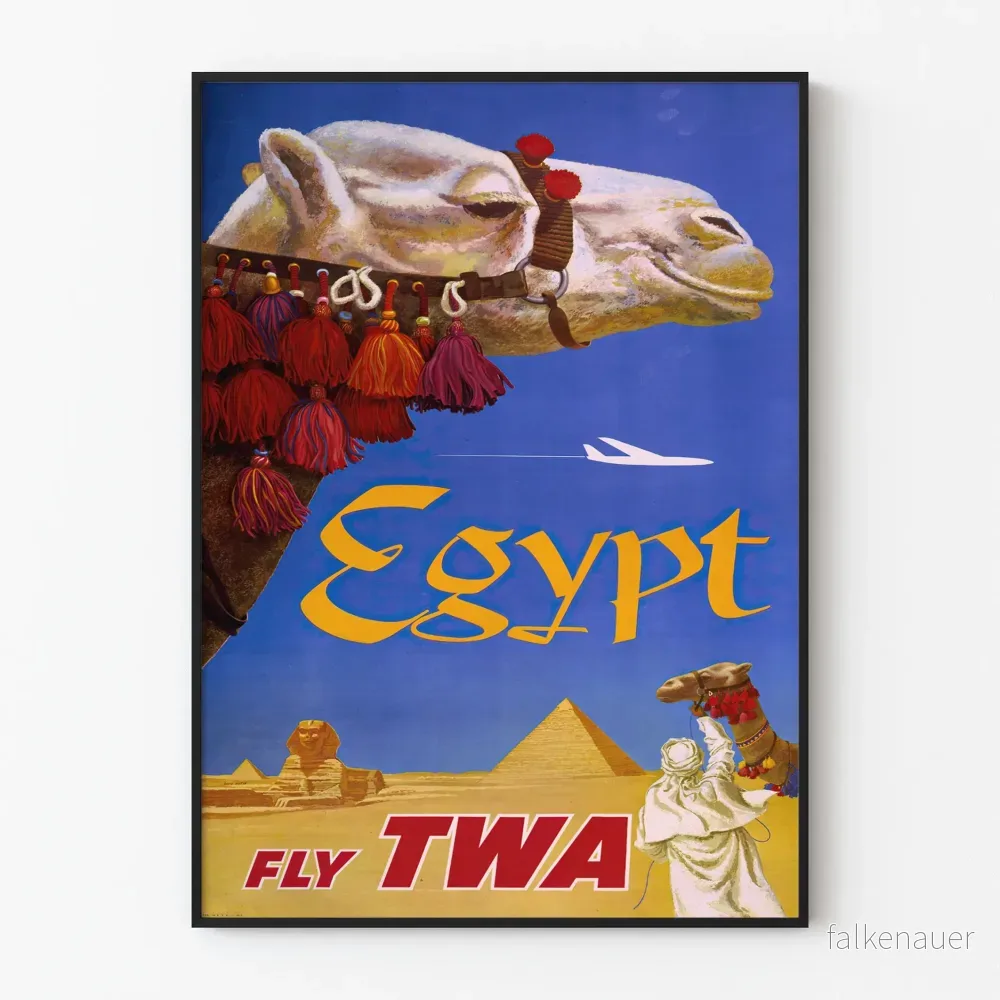 Vintage Egypt Fly TWA - Väggdekoration Resa till Egypten Poster
