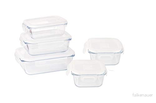 Pebbly Set Med Matlådor I Glas, 5 St., 3 Rektangulära Behållare Och 2 Fyrkantiga Behållare, Transportera Förvara Måltider Enkelt Detta Glas 3760132814285