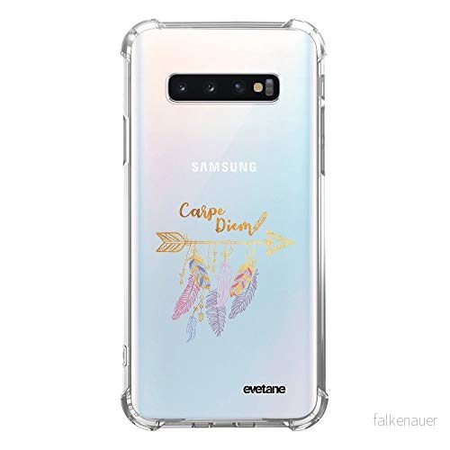 Evetane fodral kompatibel med Samsung Galaxy S10 silikonhörn starkt fullständigt skydd resistent transparent karp diem guld mönster trendig skrift 3662219549410