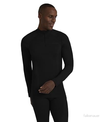FALKE herr Baslager Ovandel Wool-Tech High Zip Neck M L/s Sh ull funktionsmaterial snabbtorkande 1 del, Svart Black 3000, 4067112090776