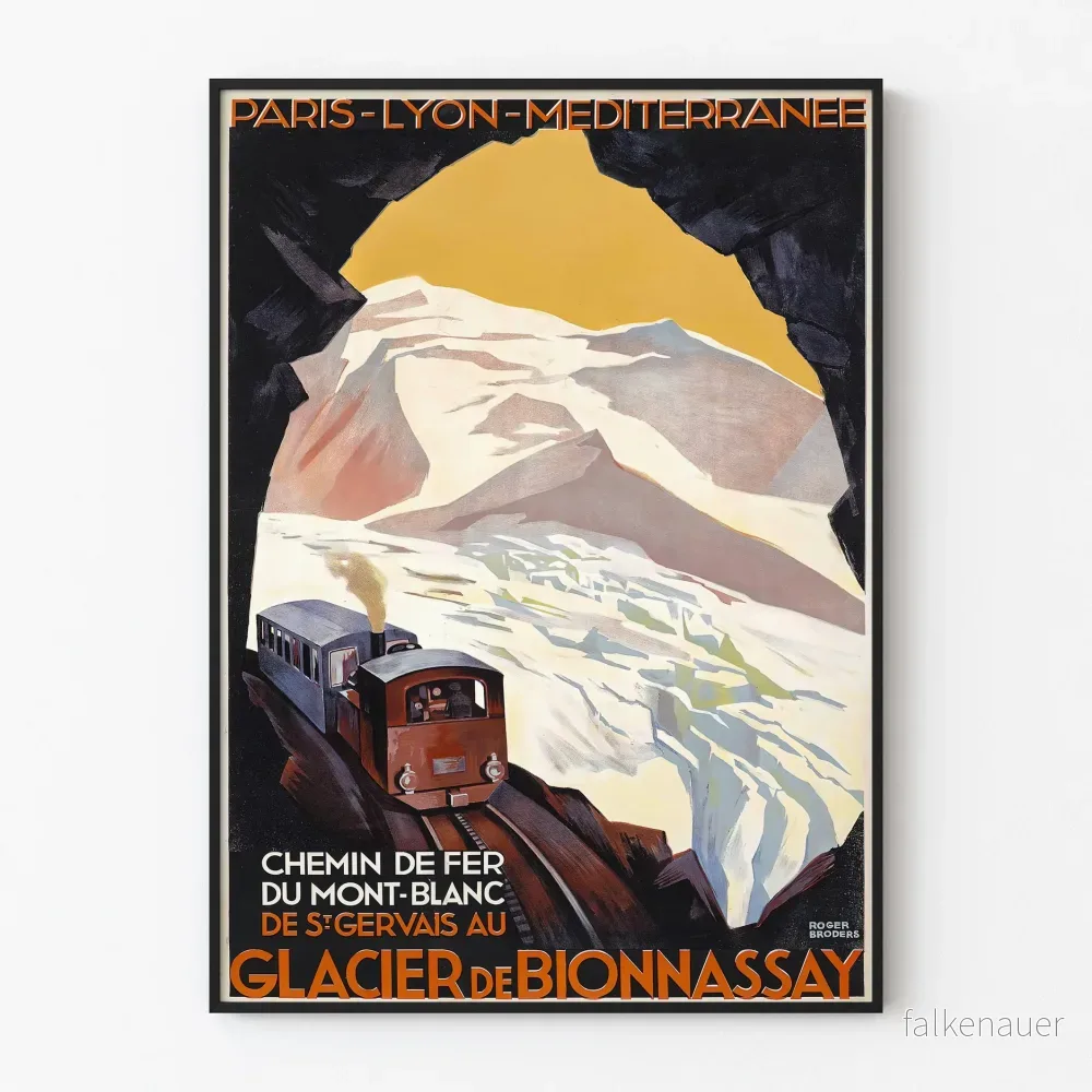 Tåget Mont-Blanc - Bionnassay-glaciären | Konsttryck av äldre Poster