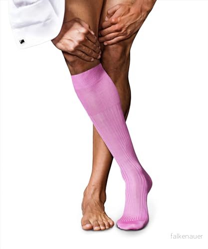 FALKE Herr nr 10 knästrumpor Pure Fil d'Écosse bomull svart blå många andra färger förstärkta med mönster andas långa enfärgade höga och varma ribbade hög kvalitet 1 par, Rosa (pion 8042), 39 40 EU 4043874523233