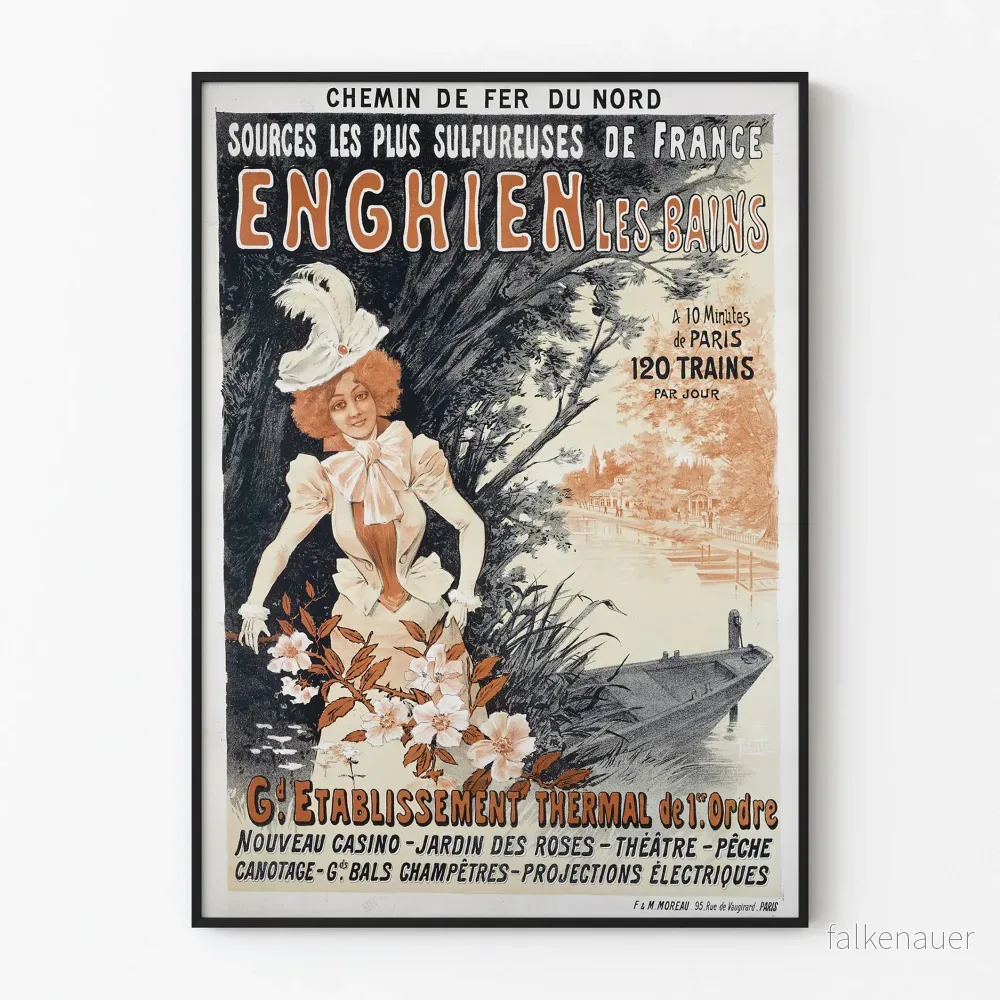 Vintageposter Enghien-les-Bains Källor med Svaveldoftande Dekoration på Vägg