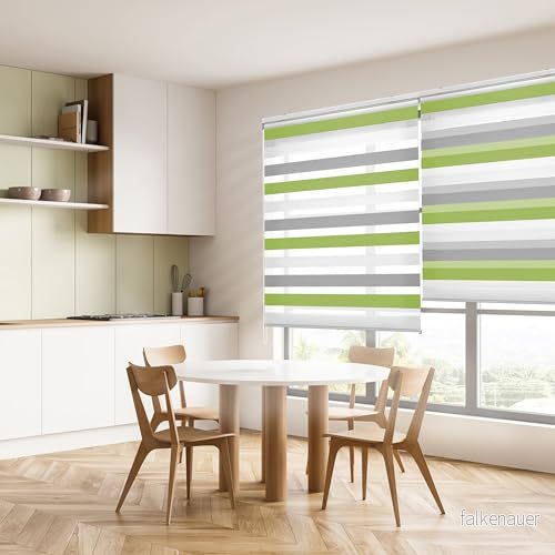 Blindecor Lira Trefärgad dubbelrullgardin, 80 x 180 cm, pistaschgrå, polyester 8434363270343