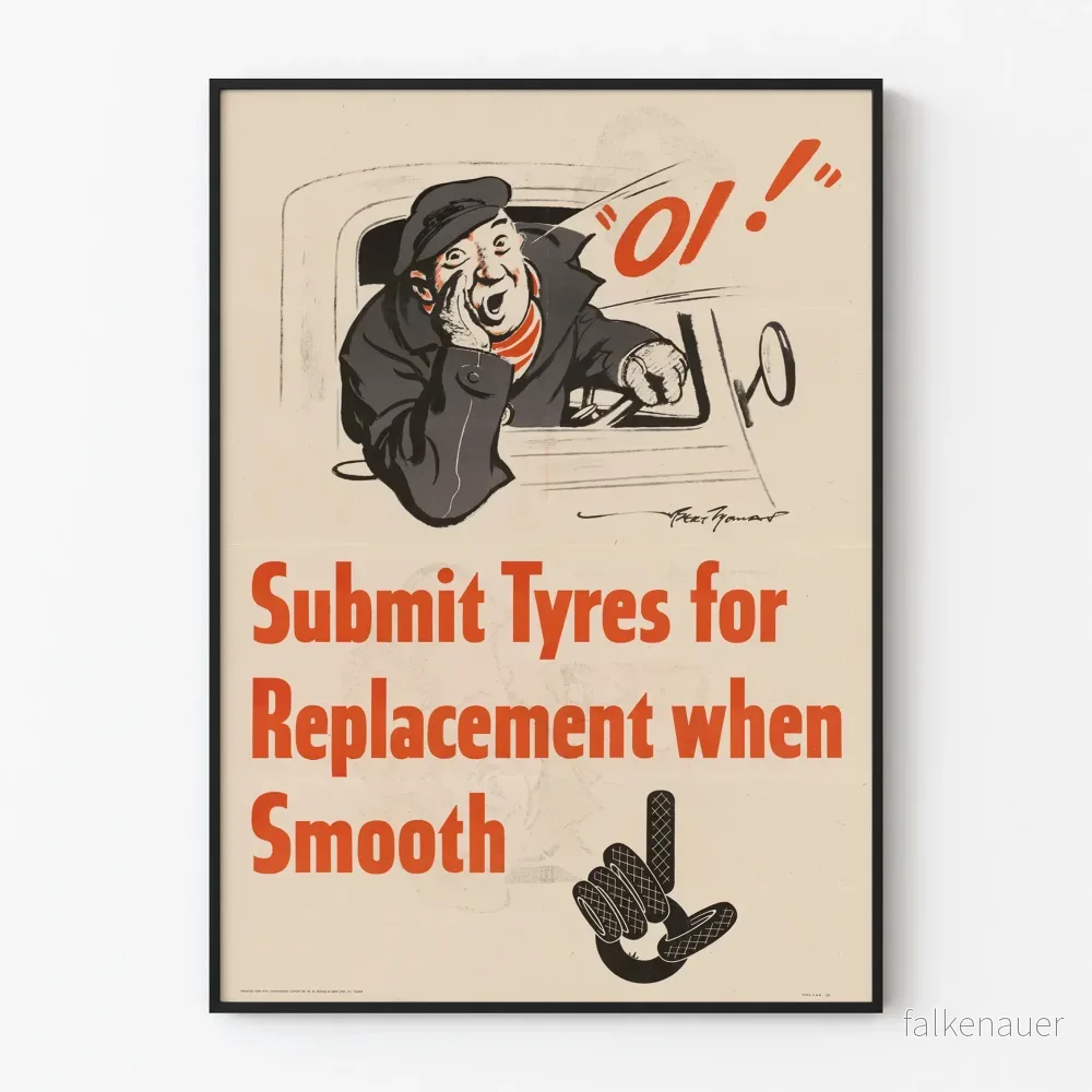 Vintageposter som visar byte av släta däck