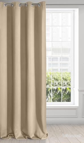 Eurofirany Logan gardin ogenomskinlig, satin, mörkläggningsgardin med öljetter 1 st. Öljettgardin, elegant, slät, enfärgad, vardagsrum, sovrum, 140 x 270 cm, beige 5903571186799