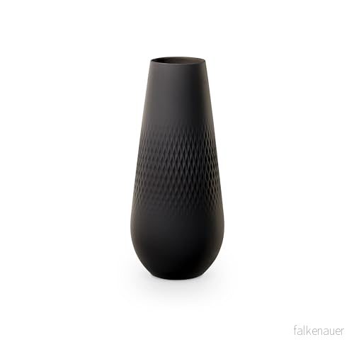 Villeroy & Boch Manufacture Collier Noir vas Carré No. 3, svart matt hög, hög för pampasgräs, golvvas, rosenvas, smal svart, dekorativ keramik, stor vas, premium porslin 4003686331297