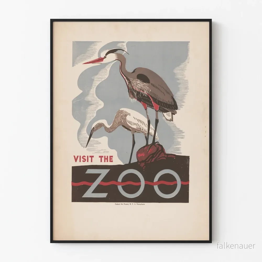 Vintageposter: Besök zoo med hägrar