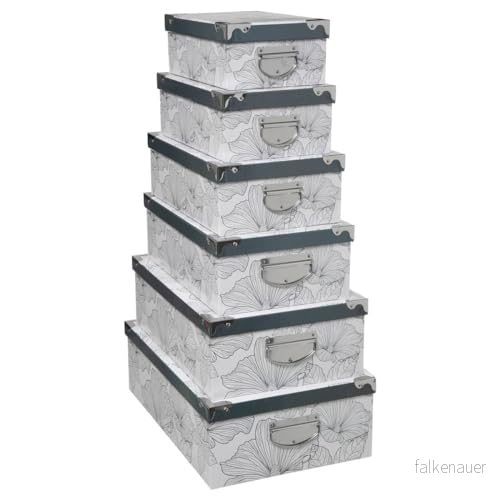 Five set med 6 förvaringslådor handtag och hörn i metall deco svart vit 3560237578781