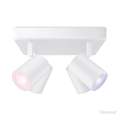 WiZ Imageo Tak och väggspotlight (WiZ Color), vit, 4 huvuden, kvadrat Smart LED belysning (WiFi Bluetooth), 4x5W, 2200 6500 Kelvin, Dimbar i kallvitt till varmvitt + 16 miljoner färger 8719514554559