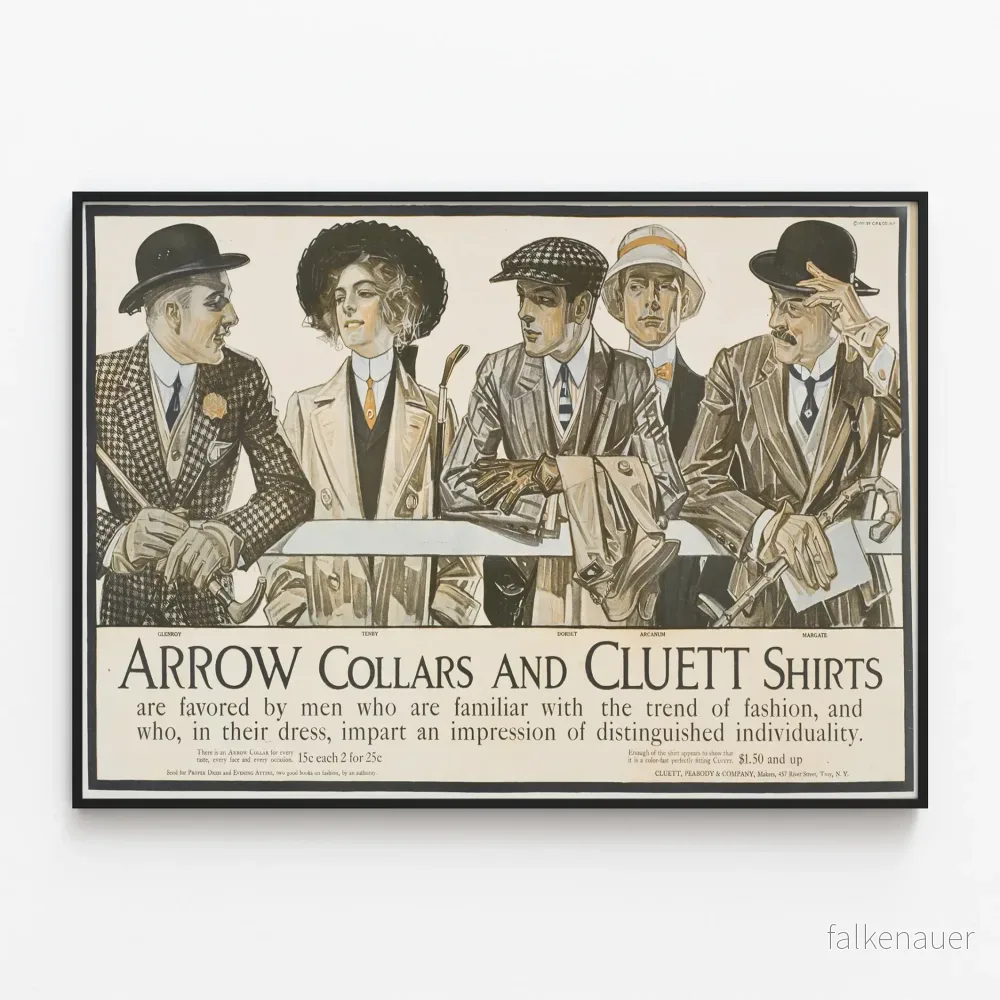 Vintageaffisch Arrow Collars och Cluett skjortor - Väggdekoration för herrmode