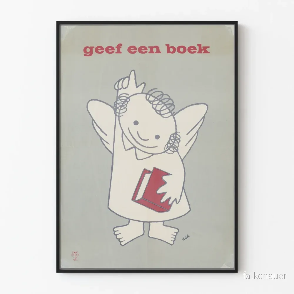 Vintageposter Ange med bok Röd - Ge en bok